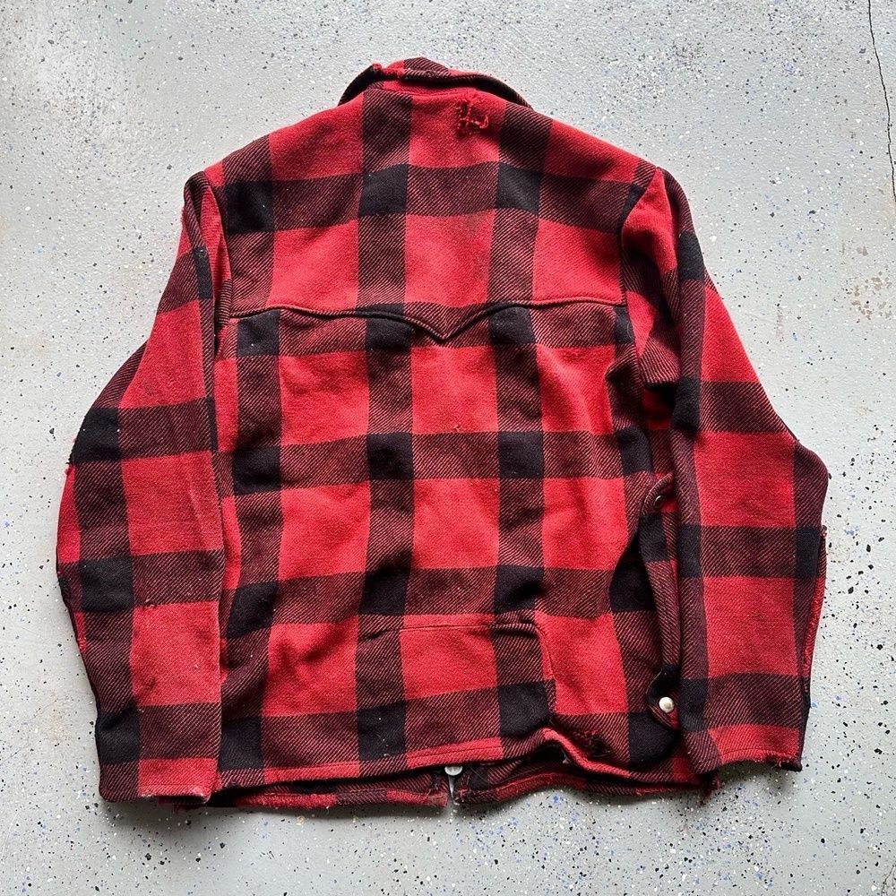 1960s Wool Plaid Red Black Jacket Large Talon Double Zipper Vintage - Picture 6 of 8